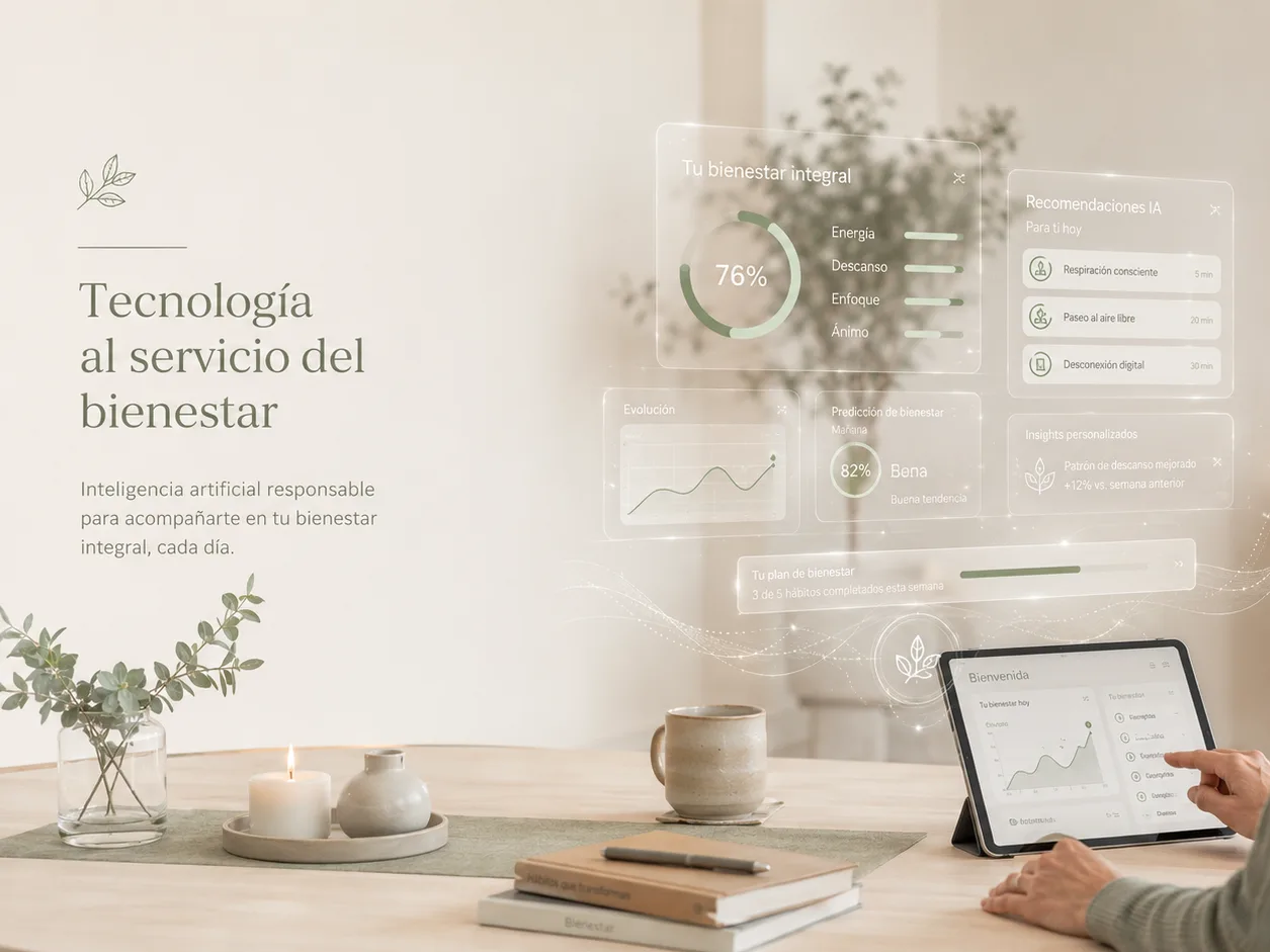 Tecnología al servicio del bienestar: una persona consulta en su tableta su plan de bienestar con recomendaciones